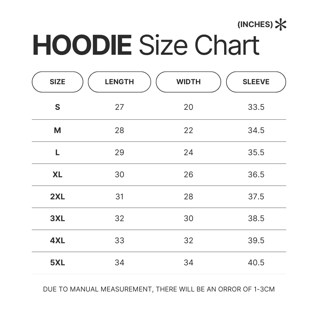 Hoodie Size Chart - Ninja Turtles Merch