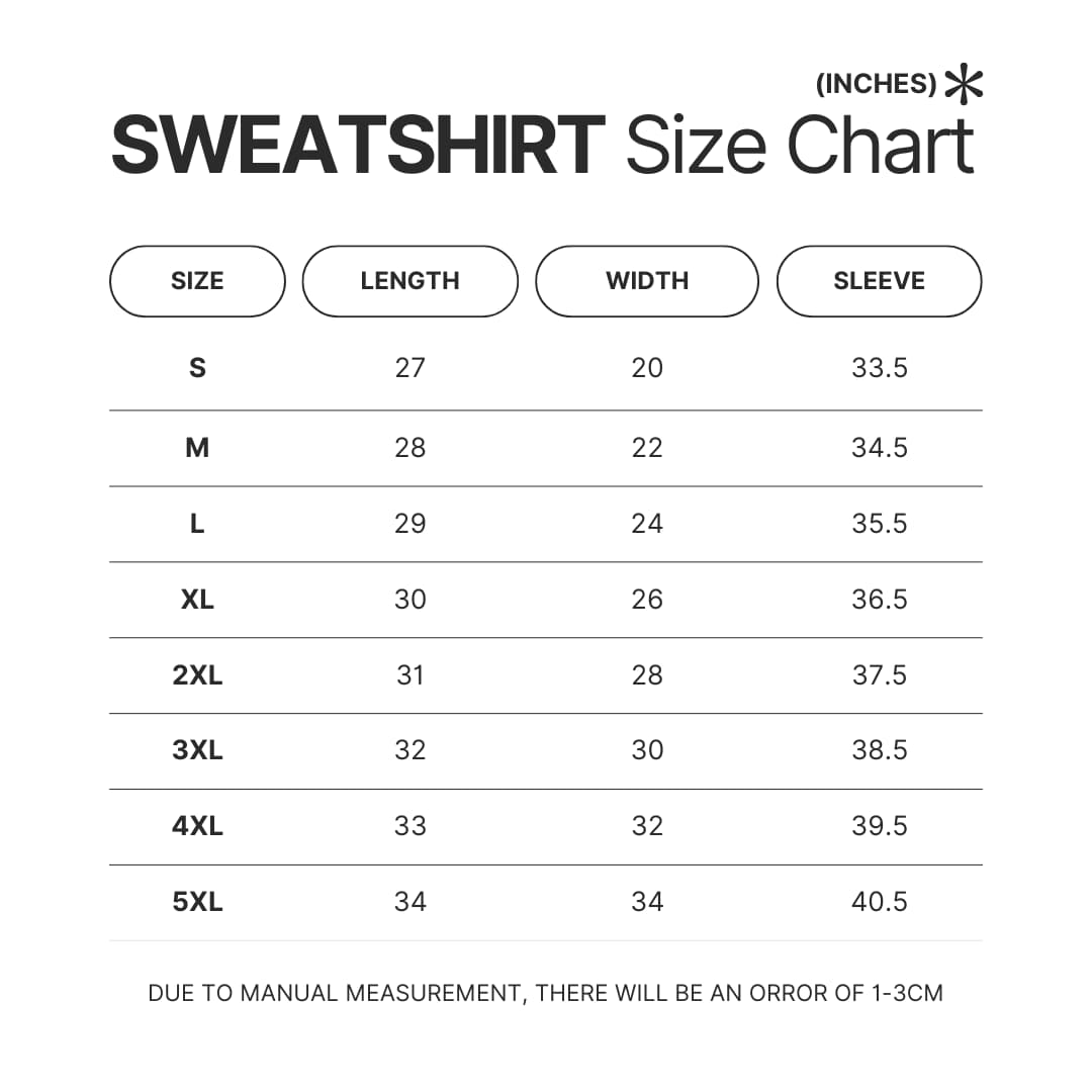 Sweatshirt Size Chart - Ninja Turtles Merch