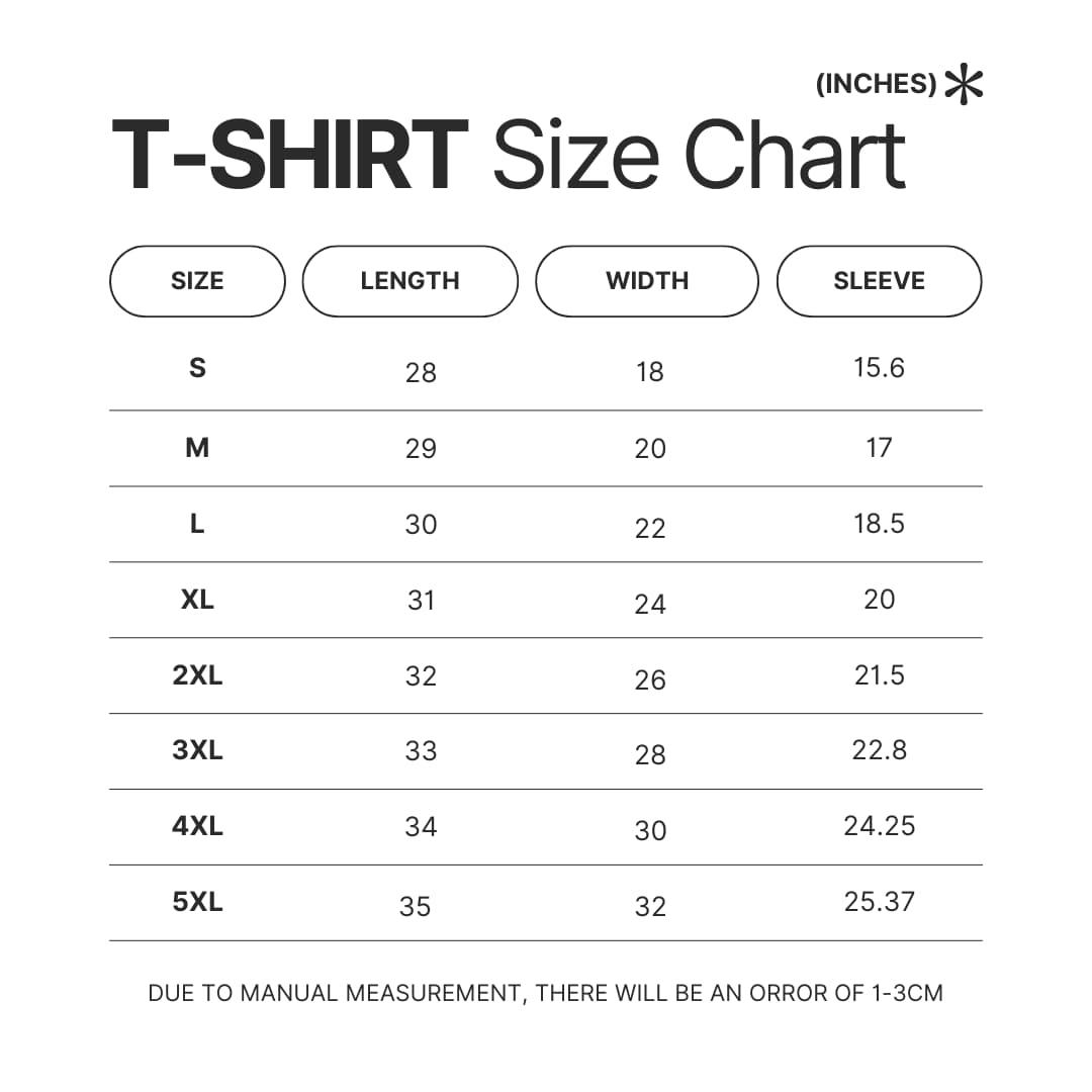T shirt Size Chart - Ninja Turtles Merch
