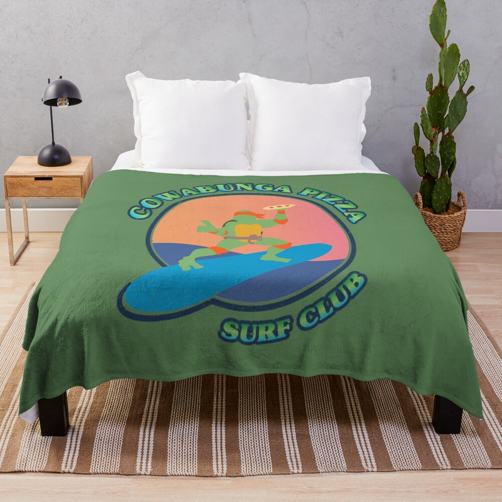 Cowabunga Pizza Surf Club Throw Blanket
